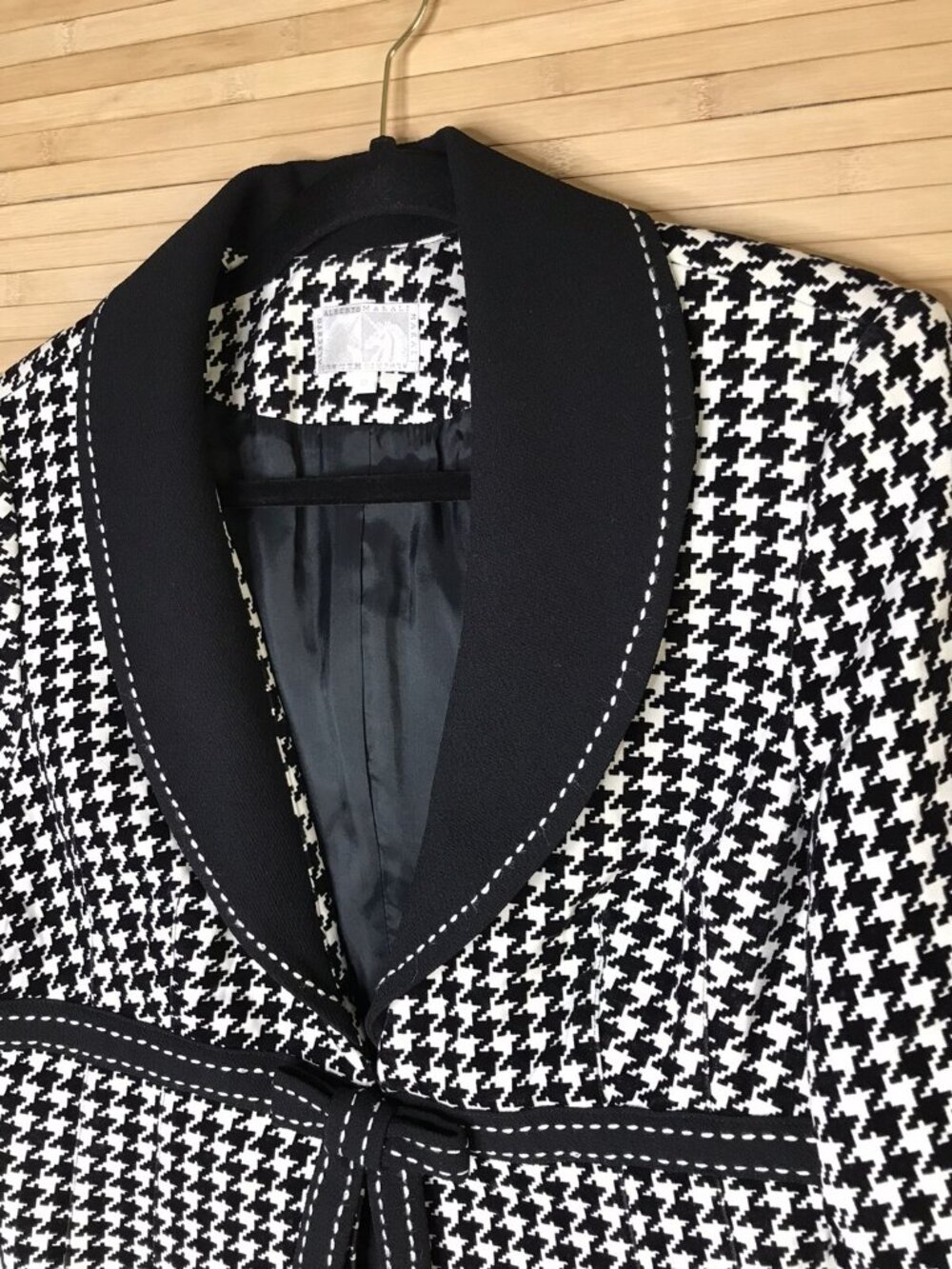 Alberto Makali Black & White Houndstooth Jacket snap bow sz 10 - Picture 4 of 6